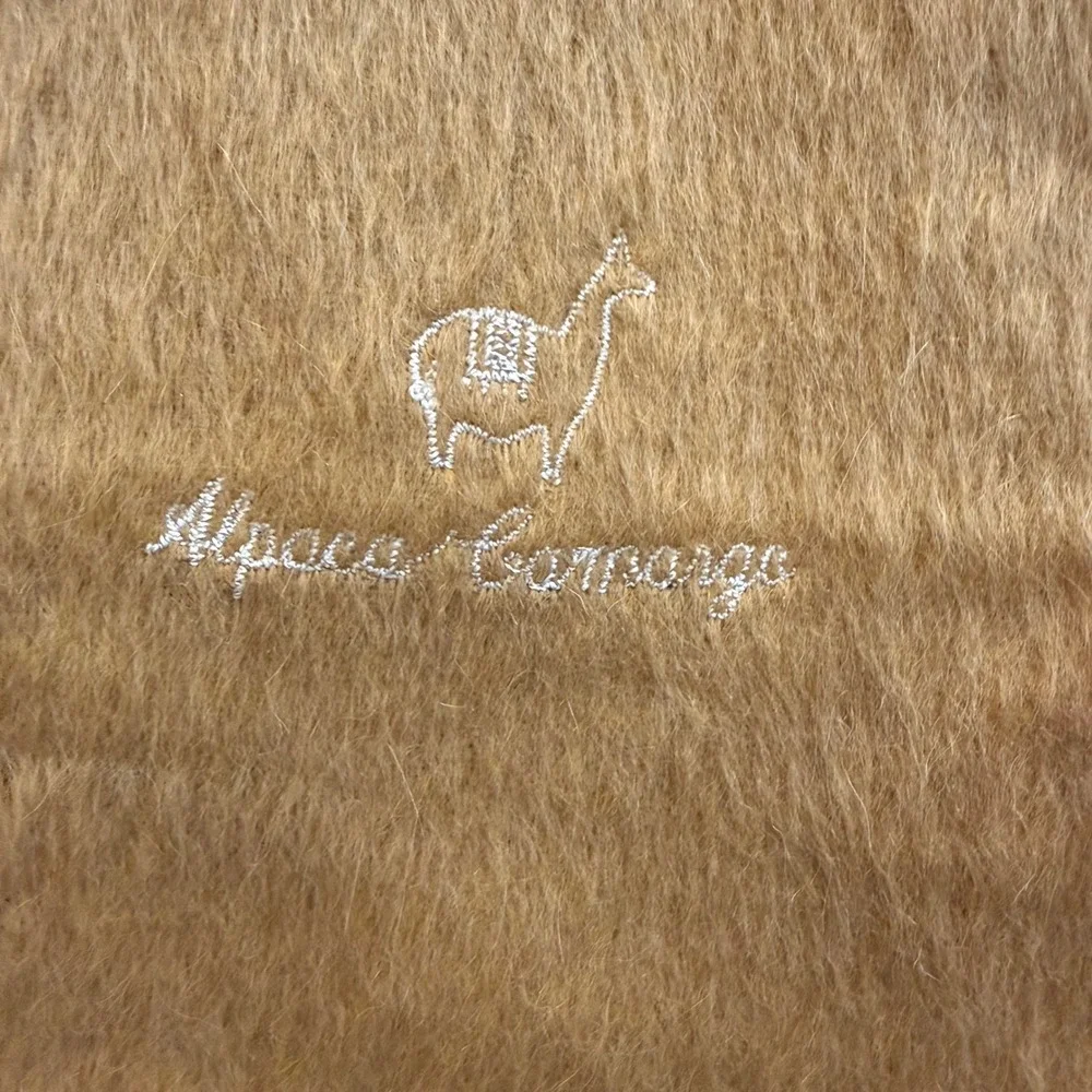 Alpaca Camargo 100% Alpaca Scarf Camel Brown Fringe Made Peru Llama Vintage Fuzz